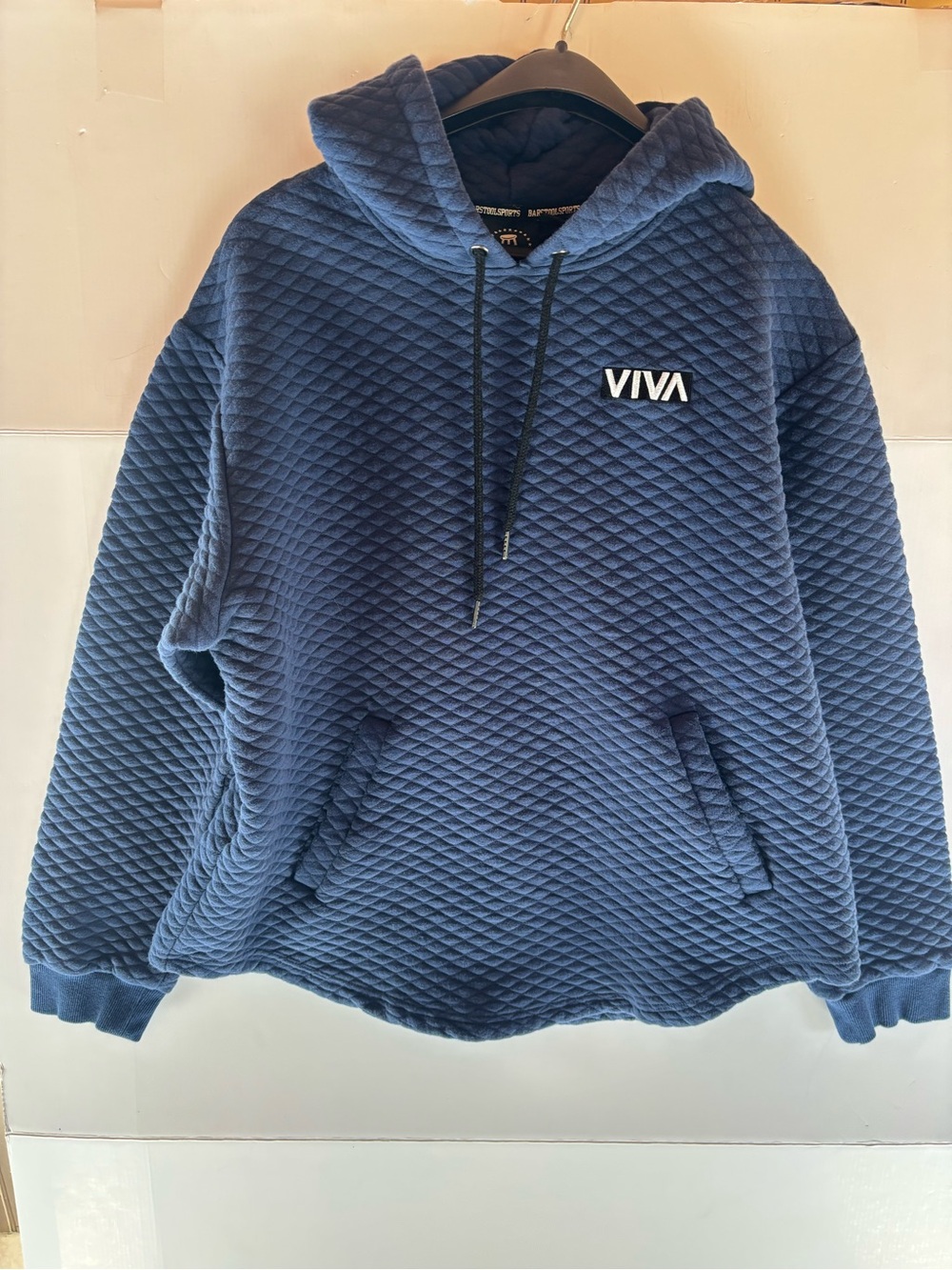 Barstool Sports Men’s Viva Quilted Pullover Hoodie Logo Pockets Blue 2XL
